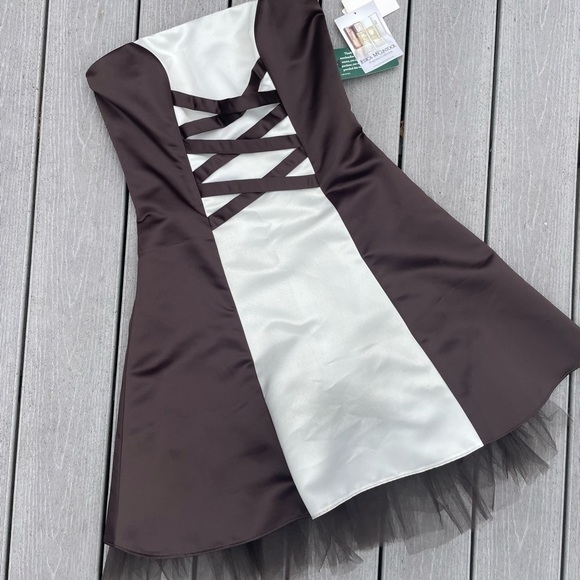 𝅺jessica McClintock Gunne Sax Strapless Tulle Dress - Choc/Ivory Jr NWT - Picture 1 of 6